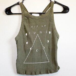 Kendall & Kylie Juniors Olive Ribbed Graphic Cropped Tank Top Size Large